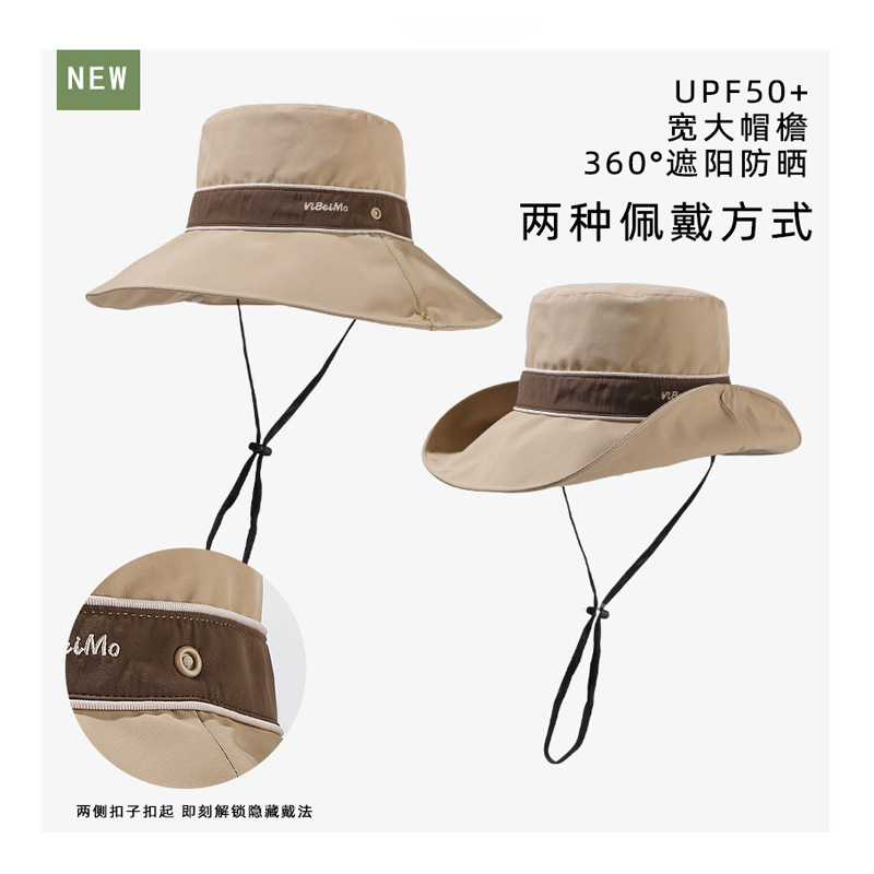 Sombrero de sombrero para mujeres nuevo sombrero de verano sombrero de sombrero de sombrero a prueba de viento cuerda de tirado sombrero para mujeres anti-UV secado rápido plegable