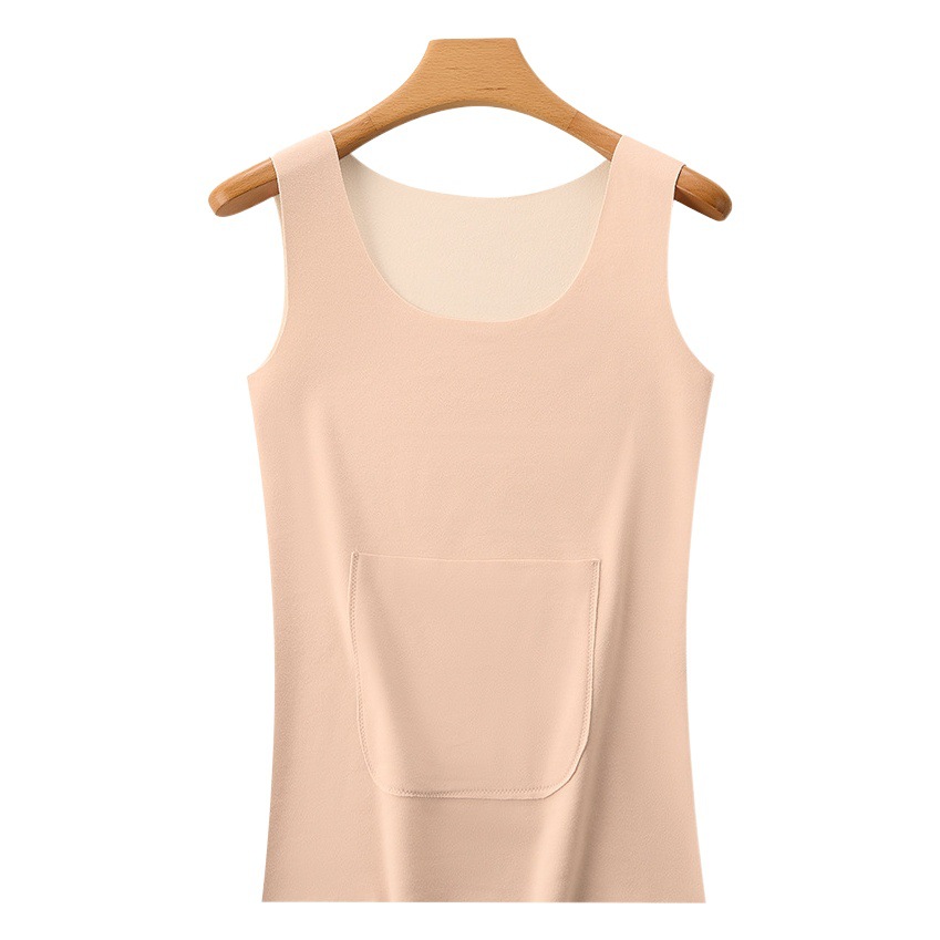 Autumn and Winter de Velvet brushed double pocket warm vest belly protection waist protection slim bottoming outer wear fleece-lined vest top