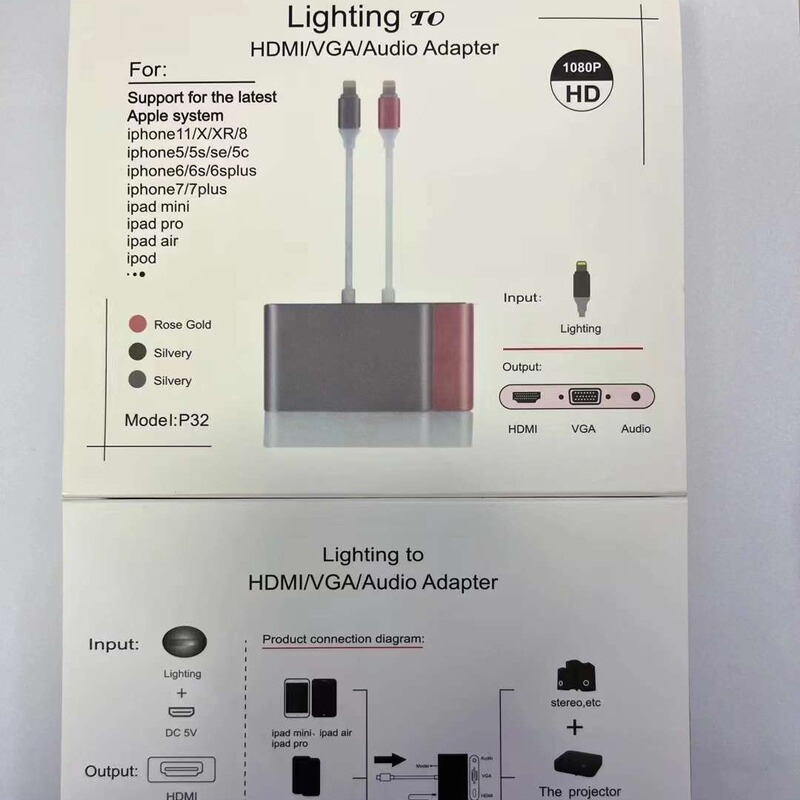 Suitable for Apple 8~14 Lightning to HDMI VGA AUX audio mobile phone with screen adapter