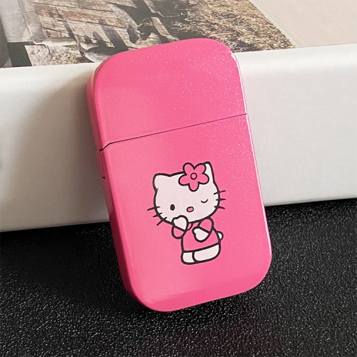 Pink Hello Kitty cartoon girl pink flame metal inflatable windproof lighter ultra-thin cross-border