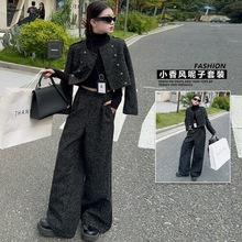 2025女童复古灰色时尚休闲套装中国风上衣直筒黑色慵懒新款两件套