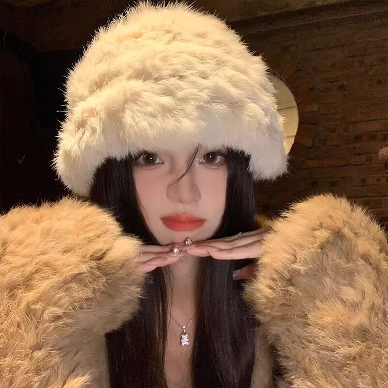 Xinjiang Xizang Travel Wear Rabbit Fur Hat Sichuan West Knitted Plush Hat Autumn and Winter Ear Protection Warm Furry Hat Xinjiang Xizang Travel Wear Rabbit Fur Hat Sichuan West Knitted Plush Hat Autumn and Winter Ear Protection Warm Furry Hat