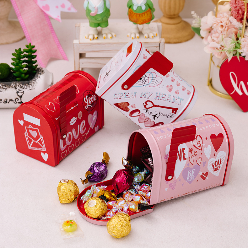 Valentine'S Day Festival Valentine'S Day Cute Romantic Letter Heart Shape Mailbox Tinplate Holiday Date Decorative Props