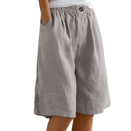 2024 Cross-border Amazon Cotton and Linen Shorts Women's Summer New Women's Quarter Pants Loose High Waist Women's Medium Pants