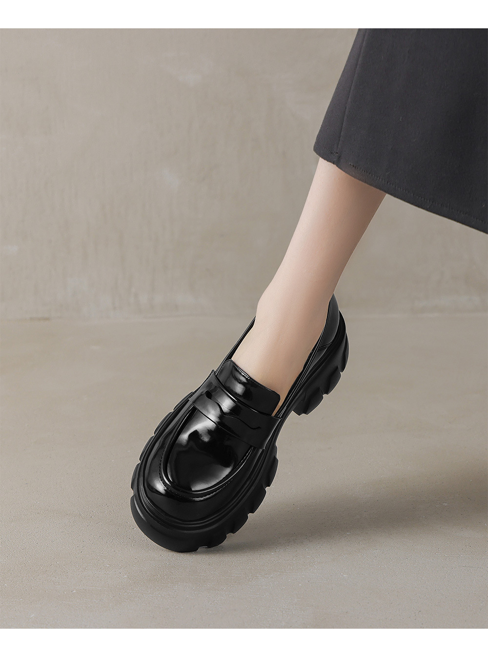 Giày loafer nữ đế xuồng cao gót phong cách Anh quốc cổ điển — đen chi tiết 11