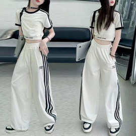 女童套装夏款2025新款洋气女孩韩版短袖夏季运动服两件套一件代发