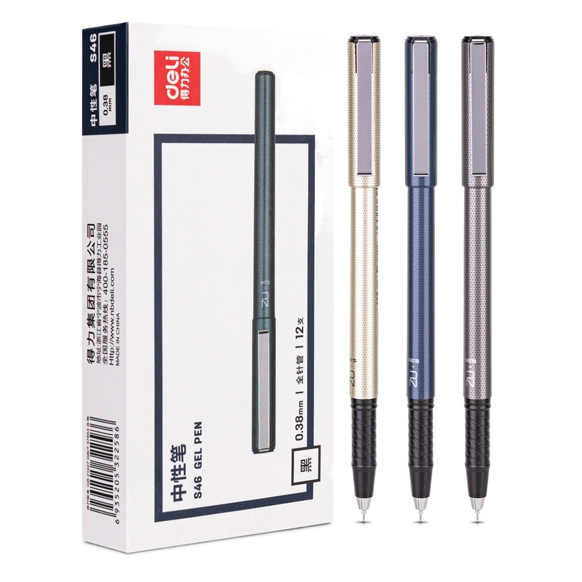 Deli S46 retro negocio pluma de gel de carbono negro pluma 0,38mm fina pluma de agua pluma de la firma financiera image 1