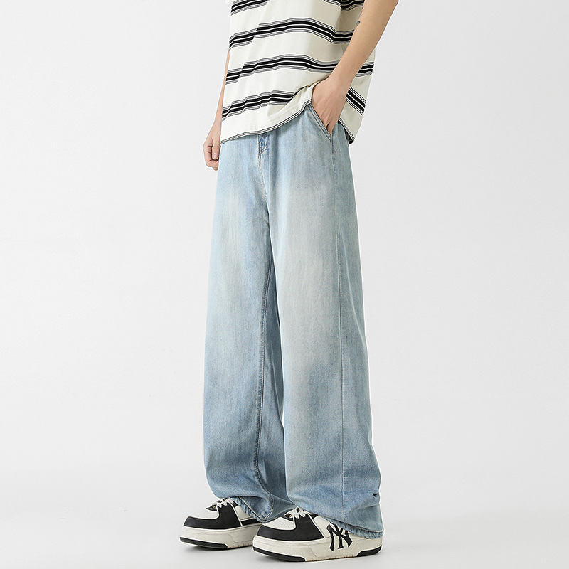 Vintage Men's Straight-Leg Jeans Summer Thin 2025 New Lyocell Tencel Trendy American Loose Wide-Leg Pants