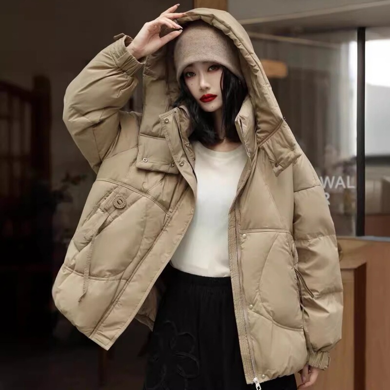 英伦风短款羽绒服韩系休闲时尚保暖服连帽小个子加厚版面包服外套|undefined