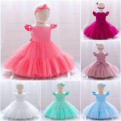 2024 New Children's Dress for Export, Girls' Puff Sleeve Net Dress, Manufacturer Wholesale