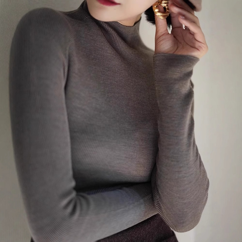 Ching's Half Turtleneck Pressure-Free Knitted Bottoming Shirt Wool Shimajing Seamless One-Piece Bottoming Top for Women Soft