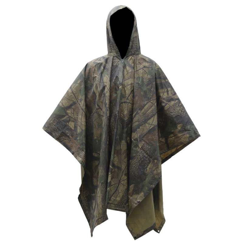 Al Aire Libre montañismo poncho de tres en uno Multi-funcional adulto capa impermeable PU impermeable 210T poliéster alfombra de piso Canopy