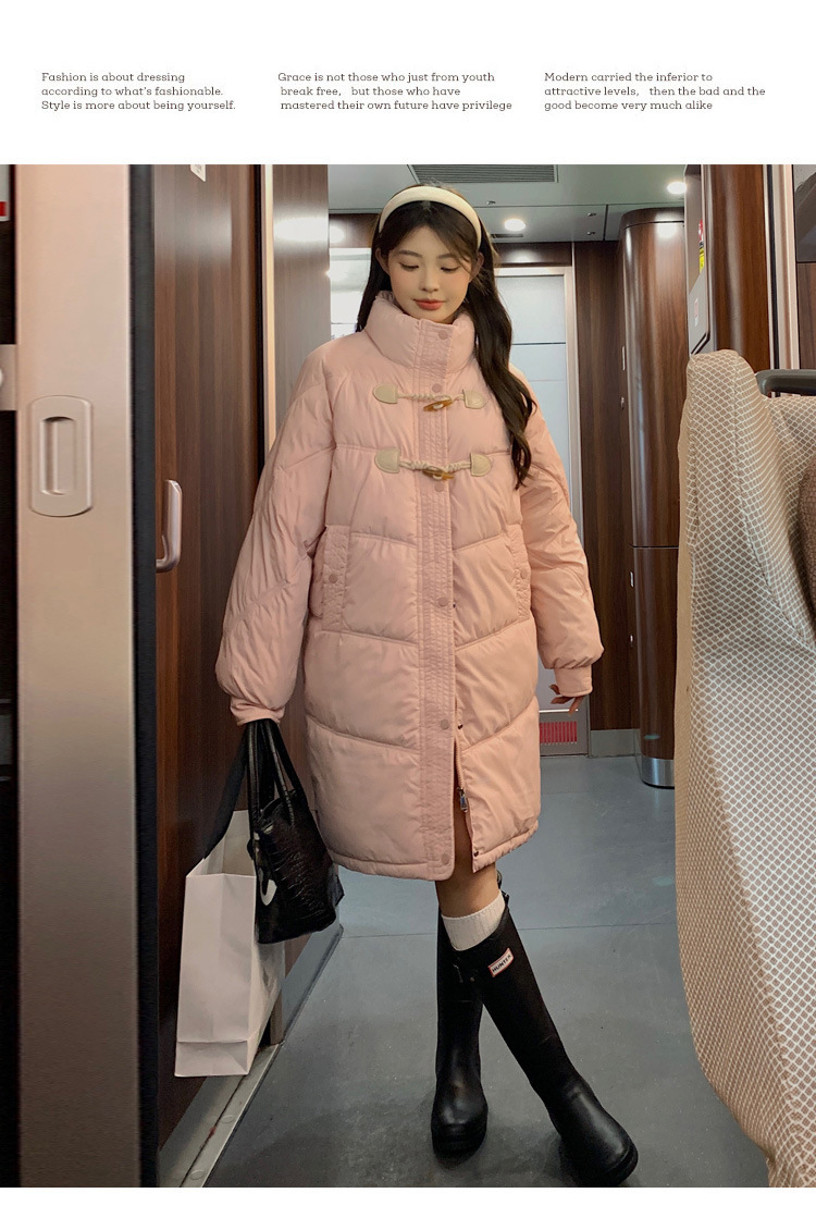2024 nuevo algodón de invierno de mujer largo corno de buey pequeño chaqueta de algodón de pluma grande chaqueta de algodón