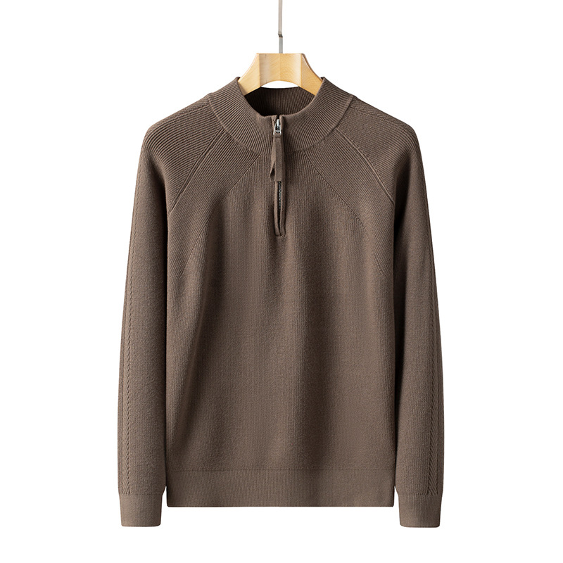 Camiseta de punto de invierno de alta gama de cuello vertical casual cross-border chaqueta de hombre de cuello medio alto suéter de cremallera personalizado para hombres