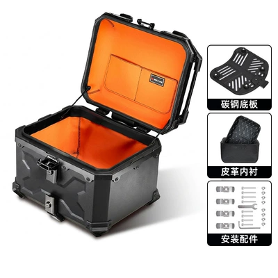 Motorcycle trunk Alloy Rear Trunk Scooter - 45l-double-lock-black-x-model-orange-lining-carbon-steel-quick-release-bottom-plate