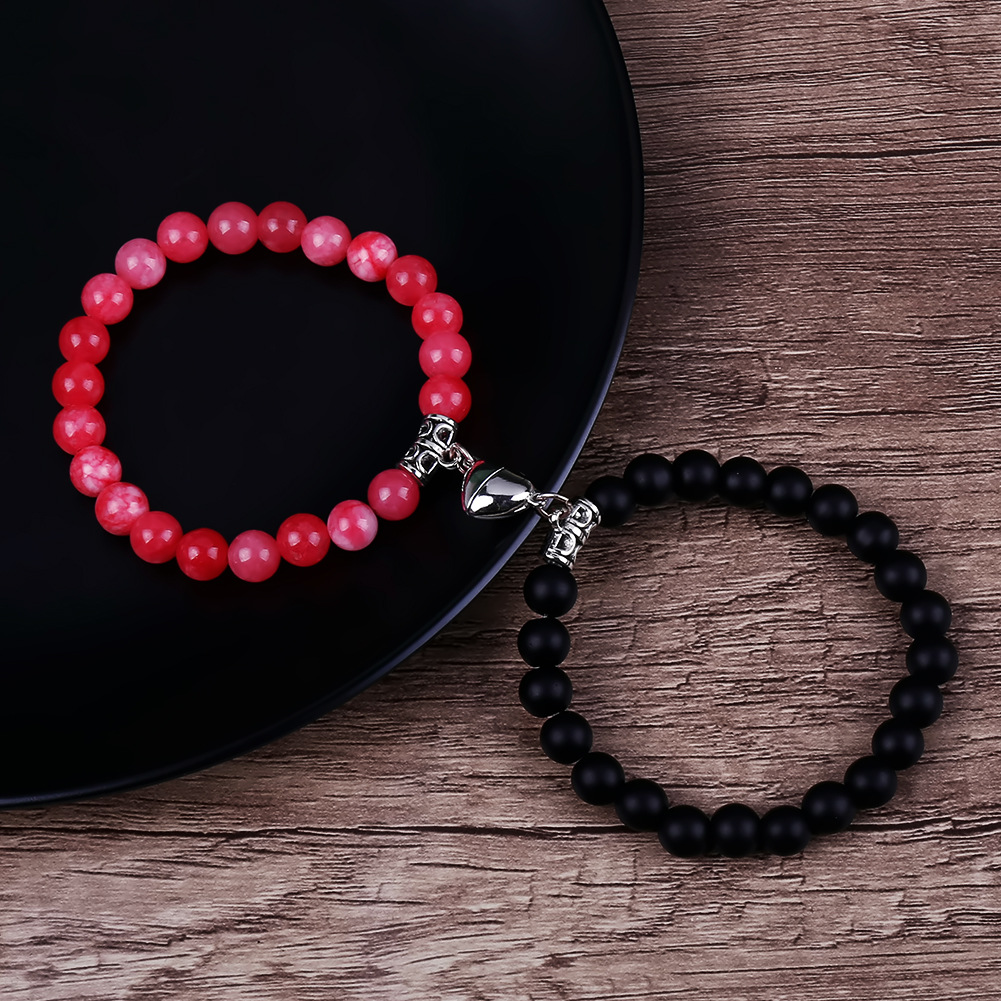 19g Weight Bracelets Classification 2 Pieces Quantity Holiday, Daily Occasion Natural Stone Alloy Magnet Material Heart Shape Pattern Unisex Gender Beaded, Knitting Design Simple Style, Classic Style Style Simple Style Classic Style Heart Shape Natural Stone Alloy Magnet Bracelets In Bulk 17
