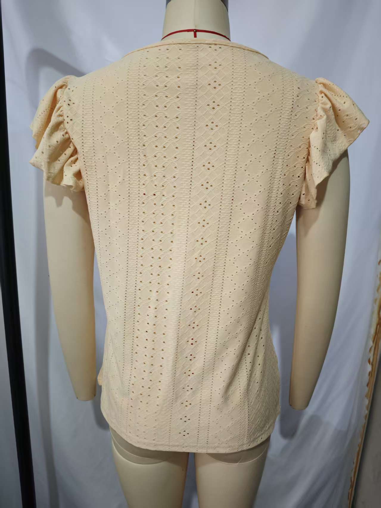 Elegante Damenbluse Mit V-ausschnitt Und Flatternden Ärmeln_voghion.com
