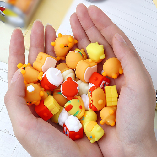 3D Food Shape Eraser for Kids: No-Trace, Less Crumb, Clean Burger and French Fries Creative Toy