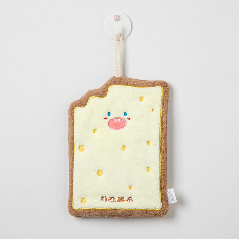 Estilo coreano toalla de mano de dibujos animados lindo colgando cocina toalla de mano trapo de secado rápido pañuelo de toalla de terciopelo de coral engrosado de tres capas