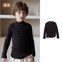 美利奴羊毛2025秋冬新款复古坑条儿童毛衣时尚保暖男童打底上衣