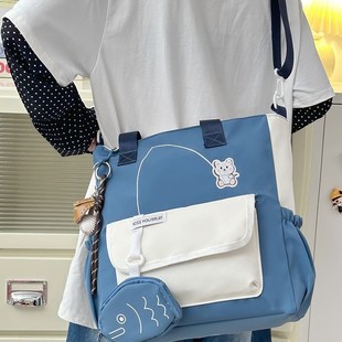 Student Tote Bag 2025 Women's Summer Korean Style School Bag College Cute Large Capacity Junior High School Student Polyester Easiest for Match Backpack