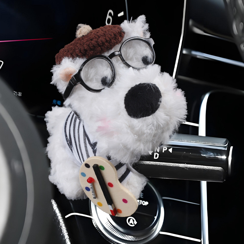 West Highland Car Bloque Decoración Coche Muñeca de felpa Muñeca Limpiaparabrisas Luz de dirección Accesorios de coche Adornos Mujer
