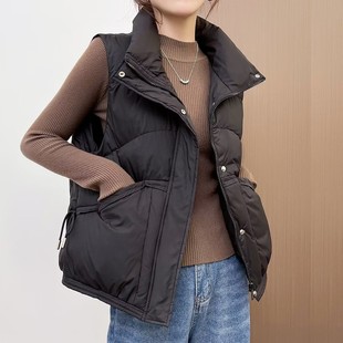 Women's Short down Vest 2025 New Korean Style Stand Collar Vest with Bowknot Fashion Duck down Gilet Jacket
