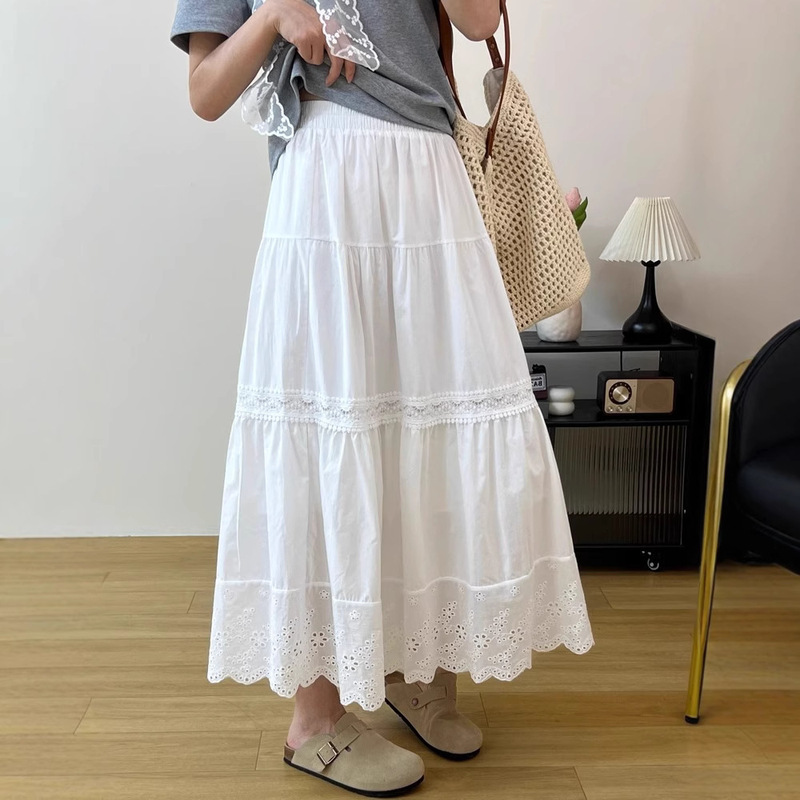 Water-Soluble Lace Splicing White Mini Skirt 2026 Spring/Summer New Style Solid Color Versatile Crochet Hollow-Out A-Line Skirt for Women