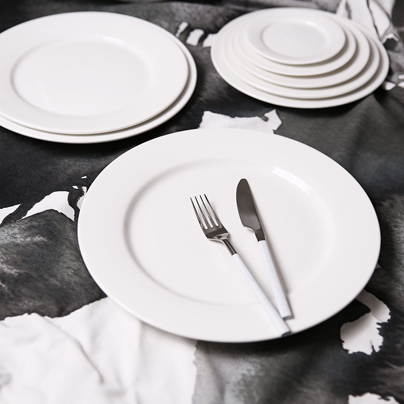 Pure White Ceramic Round Flat Plate, Western-Style Steak Plate, Dessert Cake Plate, Restaurant Dumpling Plate, Dessert Plate, Customizable Pure White Ceramic Round Flat Plate, Western-Style Steak Plate, Dessert Cake Plate, Restaurant Dumpling Plate, Dessert Plate, Customizable