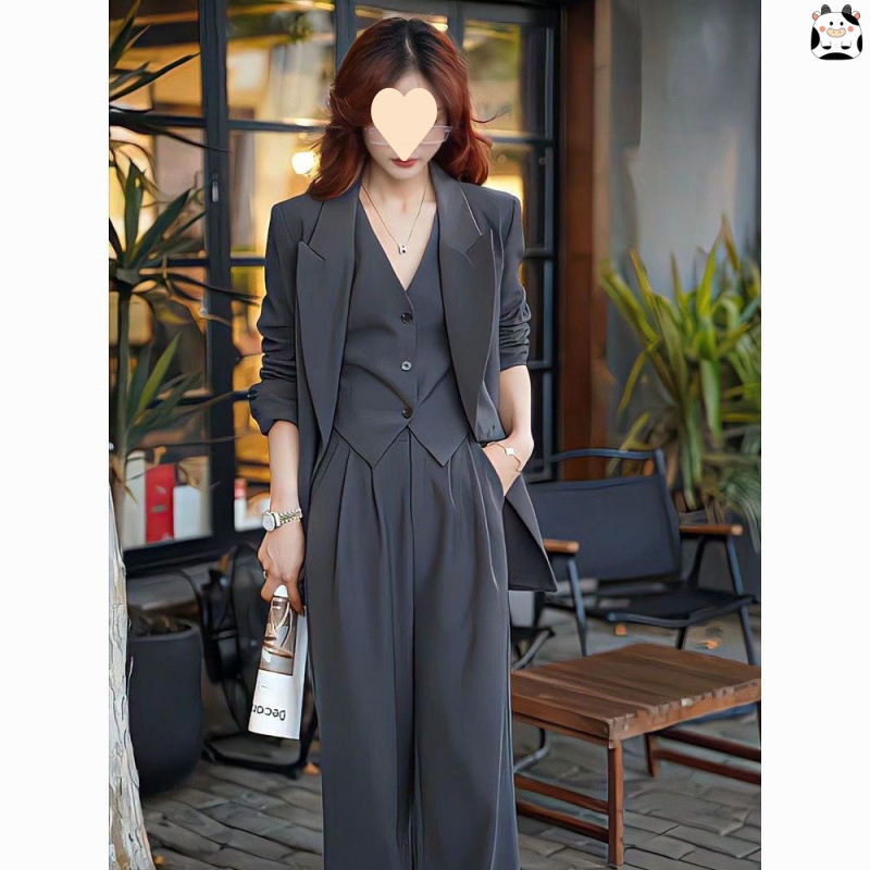 Korean Style Spring & Fall Loose Suit Jacket Women's Professional Slimming Look Versatile High-Definition Formal Suit Suit Vest Three-Piece Set
