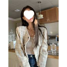 D6C春季2025新款气质复古小香风短款法式毛边长袖外套开衫上衣女c