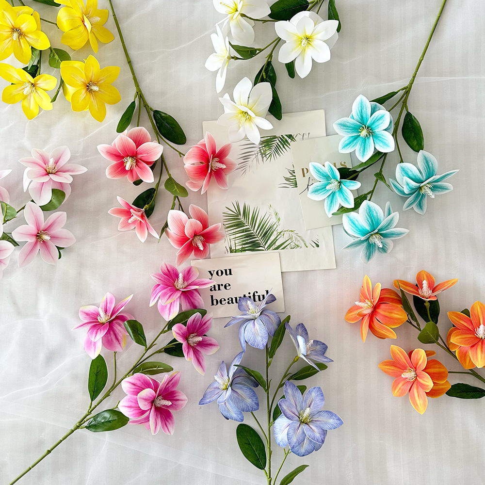 仿真四头玉兰花家居插花摆件商场橱窗餐桌装饰花艺摆件人造假花束