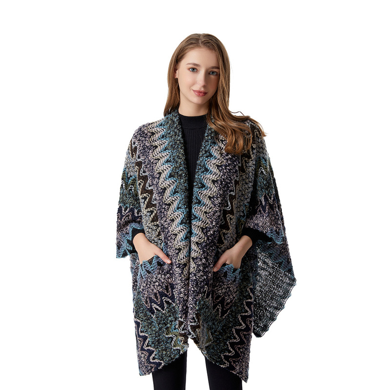 2026 New Autumn and Winter Bohemian Style Thick-Knit Ethnic Cardigan Versatile Pocket Shawl Sweater Coat