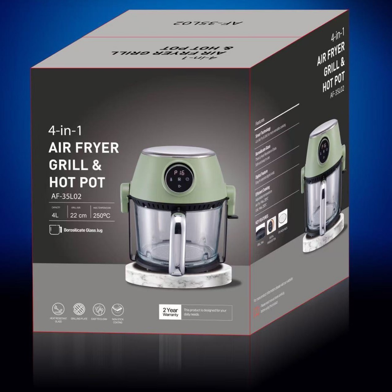 Nuevo modelo de freidora de aire Ninja de 1500W con pantalla, tazón de vidrio y función de horno microondas.