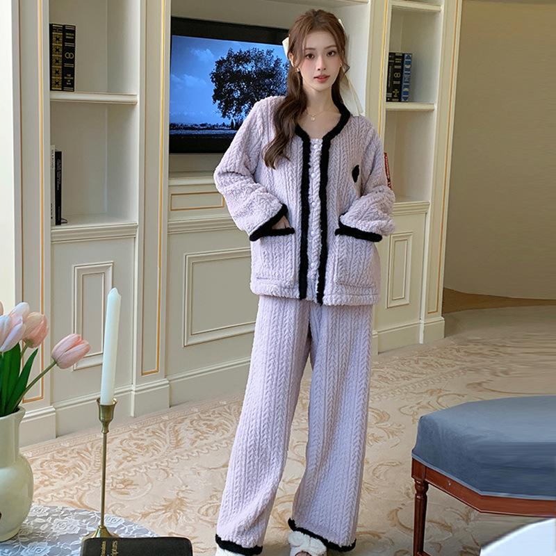法式睡衣女冬新款甜美风厚绒套装舒适保暖家居服可外穿睡衣|undefined