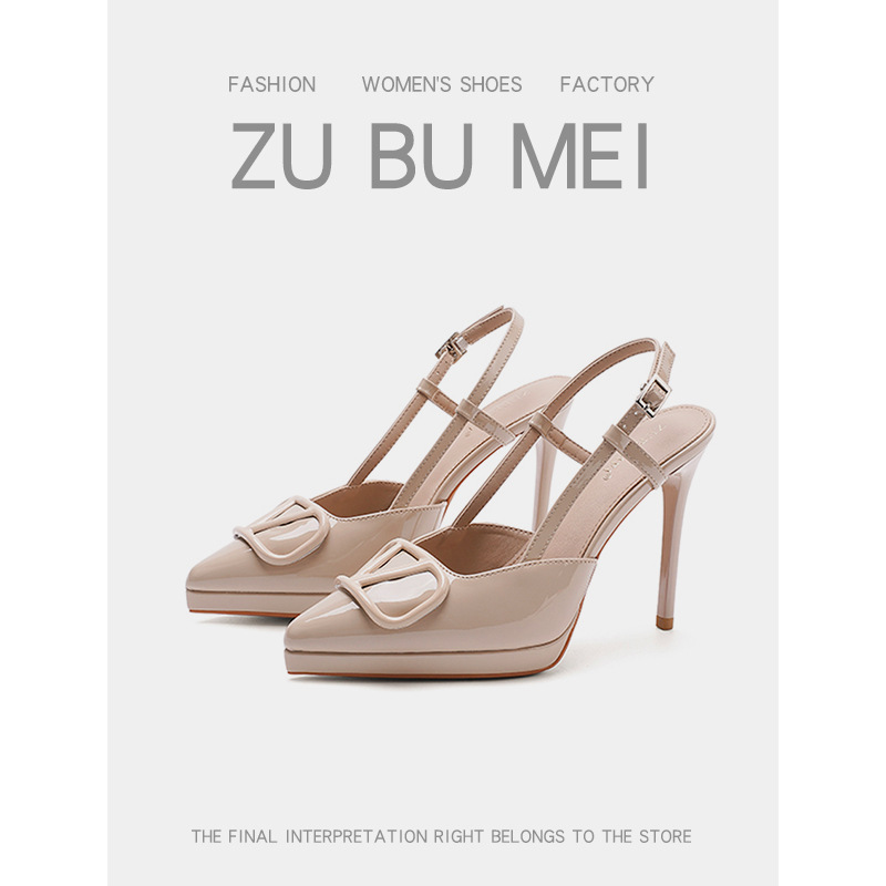 1088-25 Temperament V Buckle Baotou Empty Heel Sandals Women's 2025 Women's Summer New Pointed Stiletto Heel High-heeled Shoes