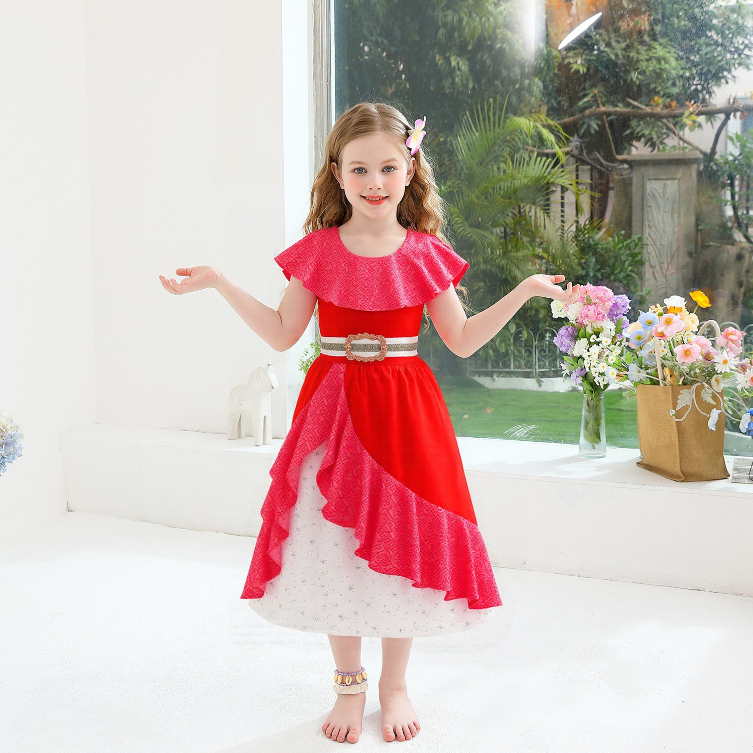 Princesa Elena vestido de niña Elena vestido rojo con volantes traje de la etapa