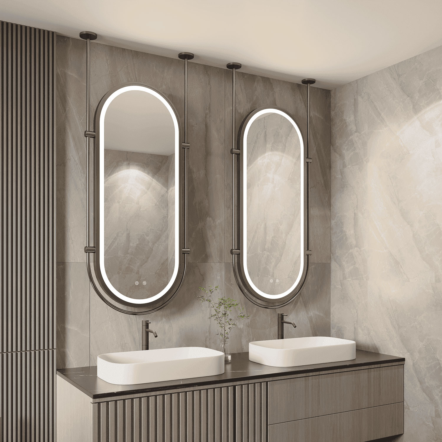 B&B Hotel Stainless Steel Suspended Mirror Luminous Mirror Bathroom Mirror Creative Bathroom Touch Mirror Ceiling Hanging Mirror