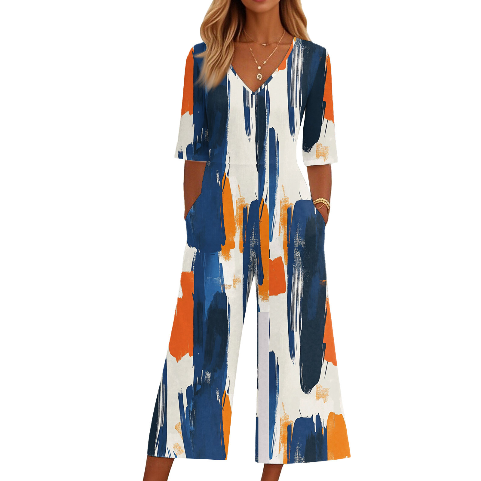 Trendy Women's Jumpsuit with 3D Digital Floral Print for Foreign Trade Amazon and Wish Independent Sites