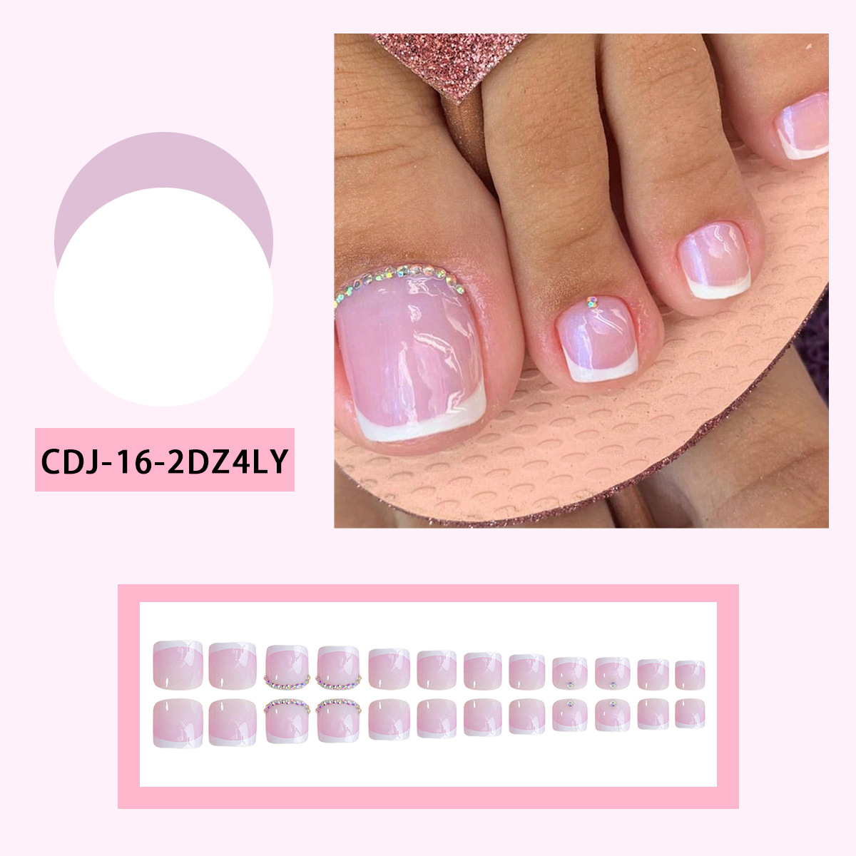 Uña de desgaste blanca de estilo francés perforación de banda lateral corta de uñas de pie productos terminados desmontables de uñas de desgaste parches de uñas falsas