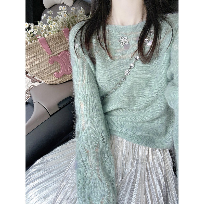 Early Autumn Wear Design Sequined Long-Sleeved Sweater Top Women's High-End Skirt Suit