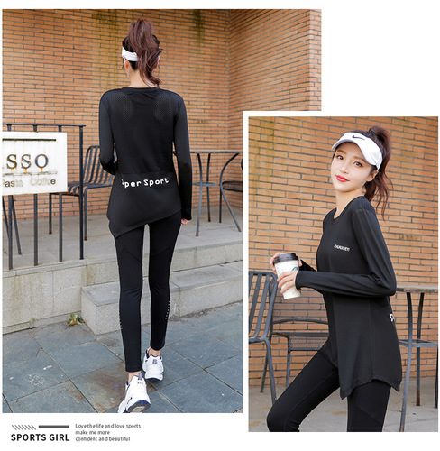 Yoga wear women's tops T-shirt long sleeve spring and autumn fitness running sportswear loose large size elastic  new style