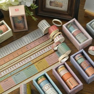 Pick-up track European and American hand account tape cartoon student stickers decorative material ins Plaid retro sticker tape