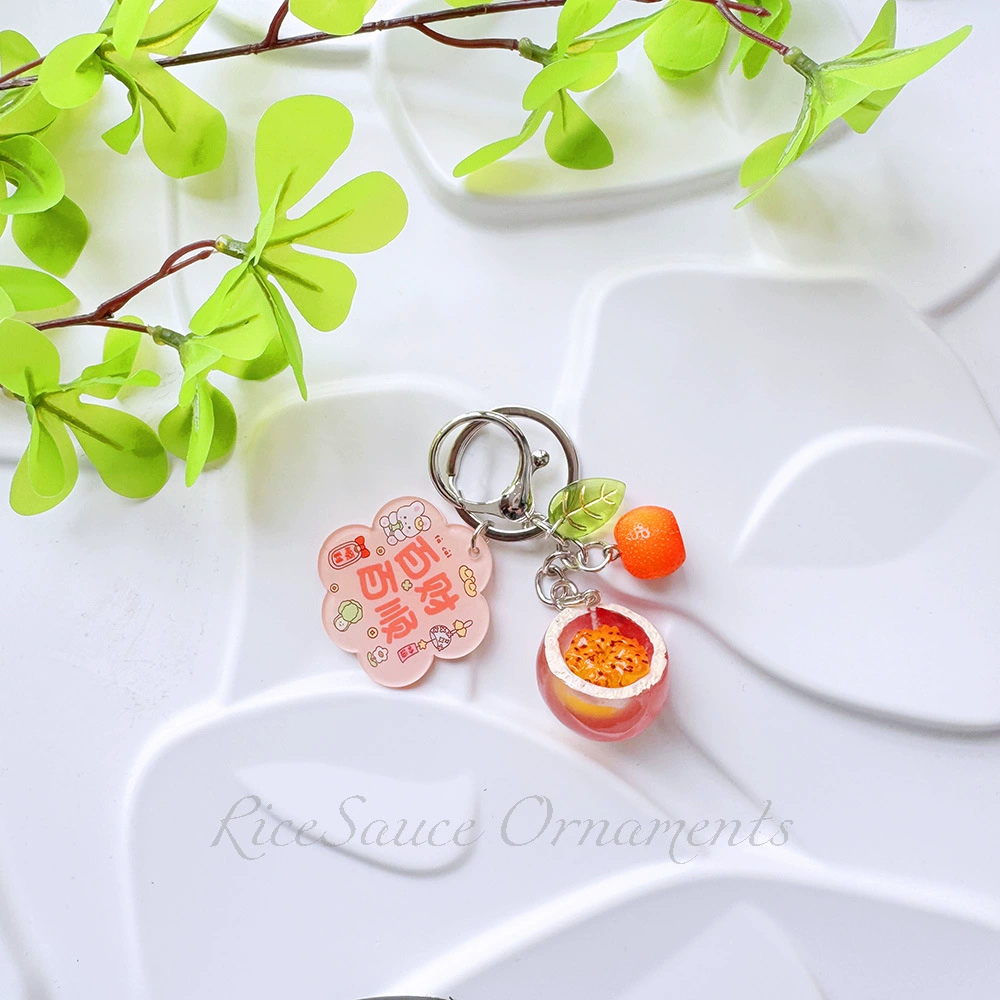 Acrylic Fruit Keychain Pendant, Cute Mini Charm with Leaf Tag, Single or Multi‑Piece Options