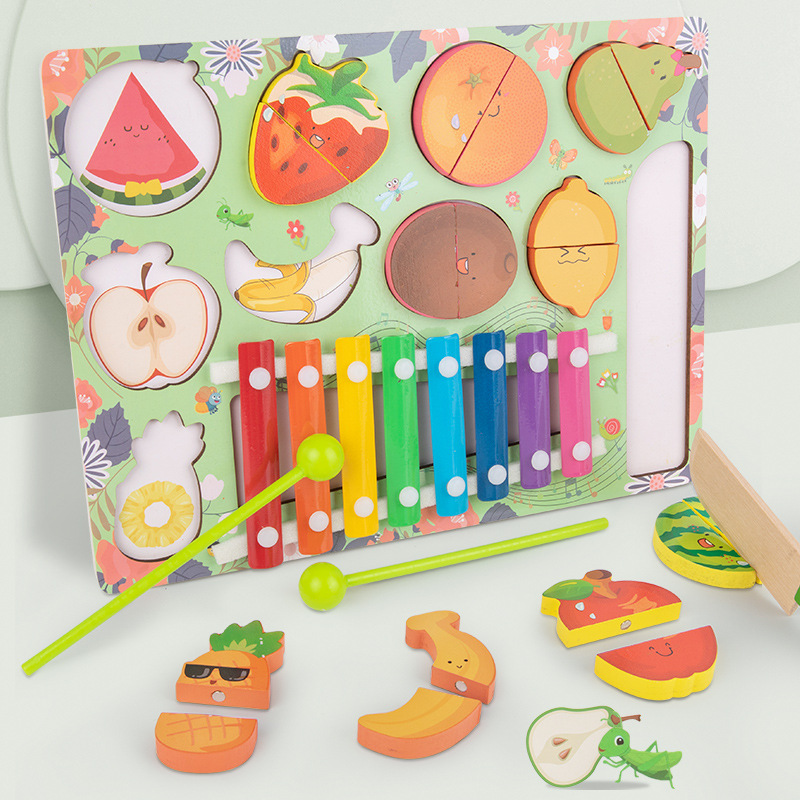木制儿童早教益智启蒙敲琴游戏 2-3-5岁半男女孩水果形状拼板玩具