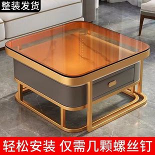 Light Luxury Coffee Table for Living Room, Modern Minimalist Small Apartment, Trendy Square Glass and Stone Coffee Table and Tv Cabinet Set