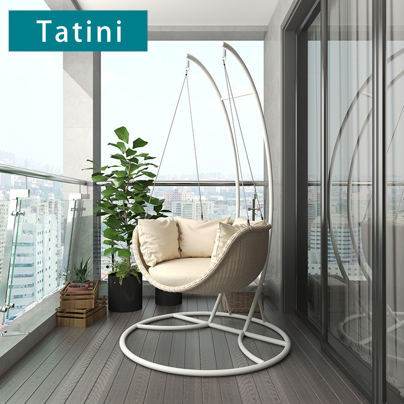 Ocio al aire libre columpio cesta silla colgante balcón interior ratán asiento terraza ratán silla individual interior Nordic mecedora image 1