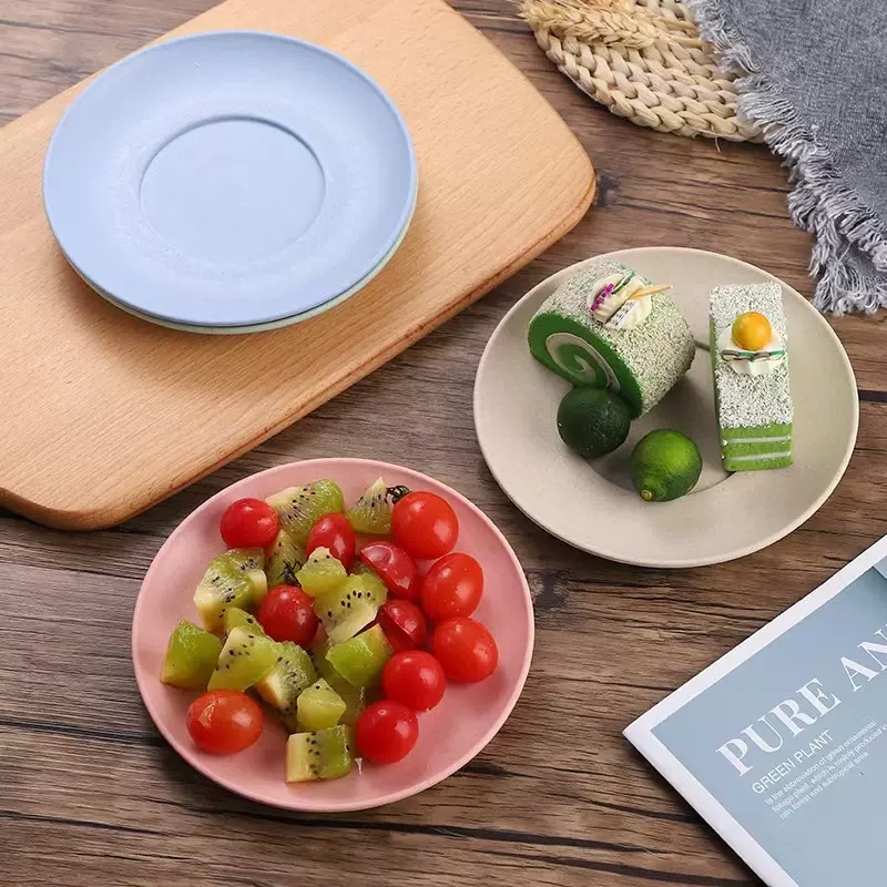 小麦秸秆餐具盘圆盘水果盘塑料小盘子防摔碟零食碟菜盘子西餐盘碟