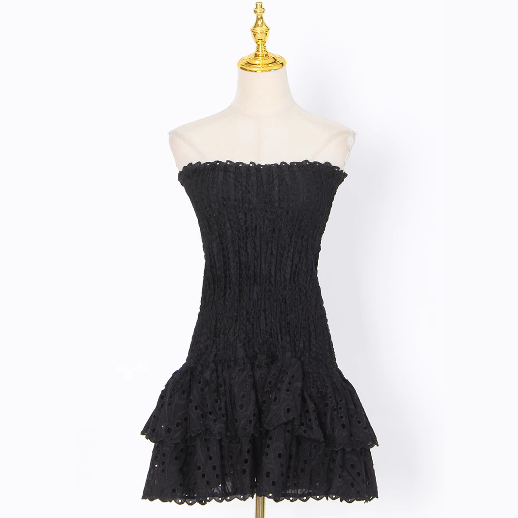 Cross-border European And American Style Women's Dress, 2025 Spring New Model, Ruffled, Elegant, Strapless,_voghion.com