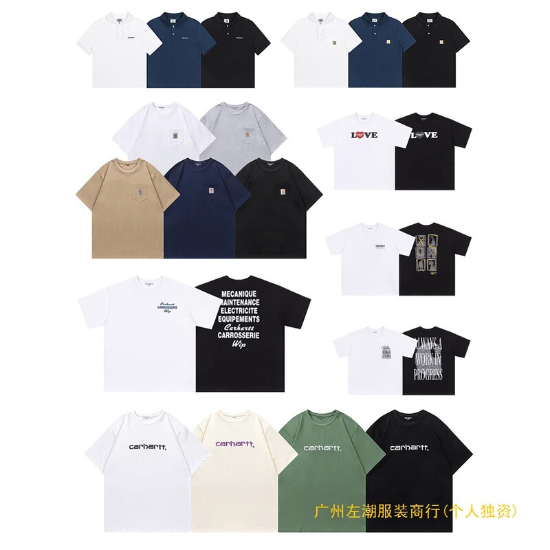 Carhartt Short-Sleeved T-Shirt Printed Letter Round Neck Polo Shirt Loose Casual Versatile Trendy Men and Women Wip